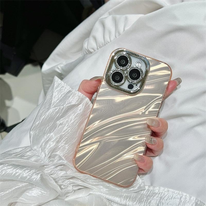 Image of COVERLY for iPhone 12 Pro Hot Diamond Ring Lens Film Camera Protection Phone Case, Luxury 3D Laser Cut Water Ripple Mirror Gradient Glitter Colorful Hard Mobile Cover for Apple iPhone 12 Pro (Gold)