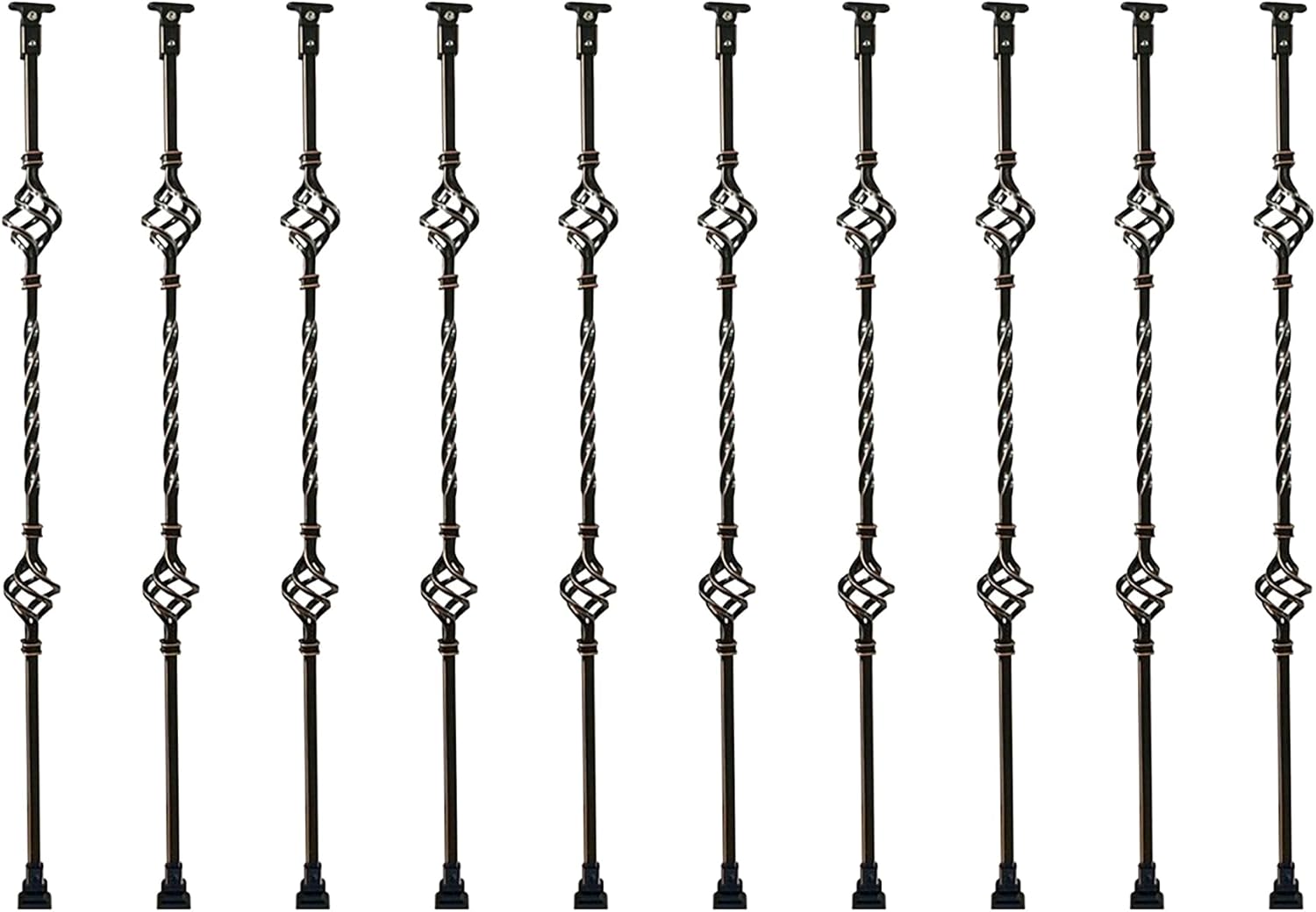 FixtureDisplays® 10 Pack 37" Double Cage Iron Balusters Black Iron Baking Varnish Hand Rail Decorative Railing for Porch, Deck, Indoor Stairs, Deck Loft, Balcony Safety Guardrail 18736-10PK-NPF