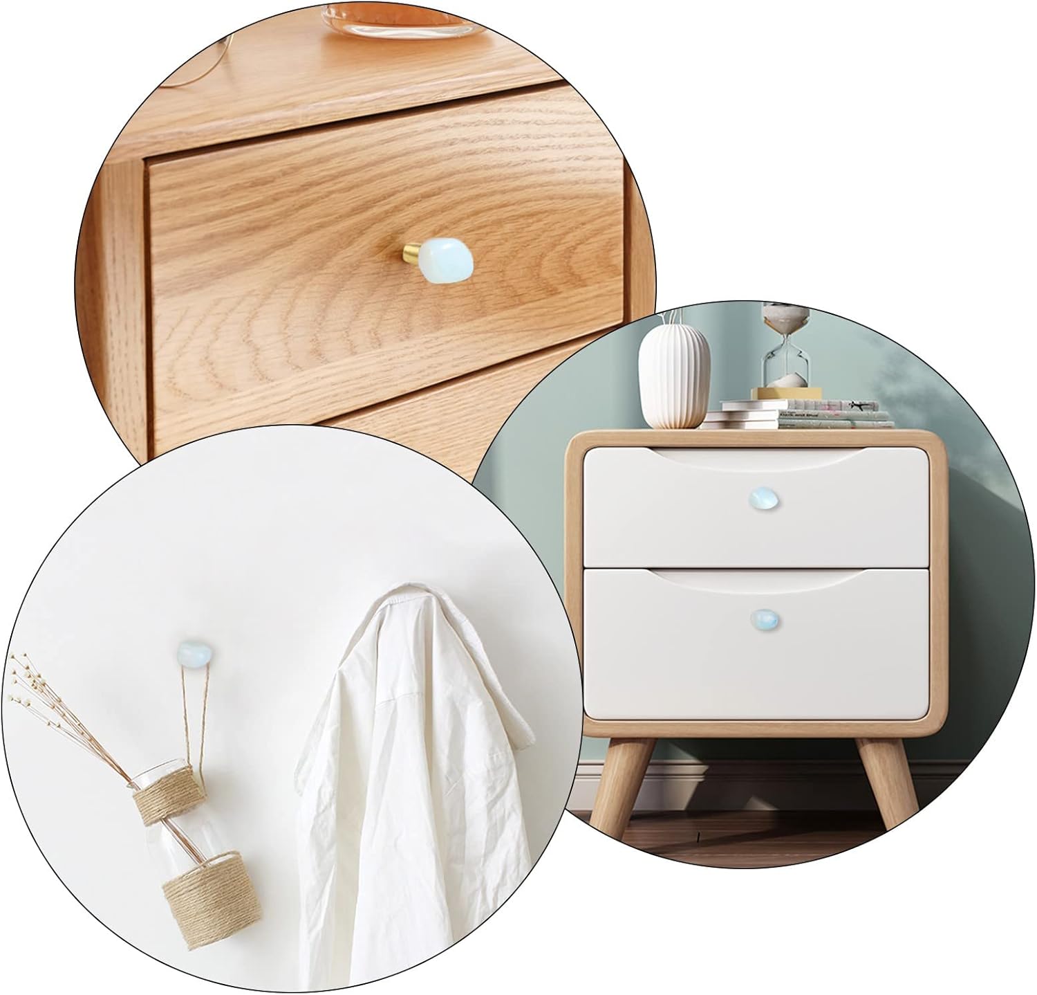 moonsix 4pcs Irregularity Crystal Stone Cabinet Knobs Set with Screws, Wardrobe Drawer Dresser Knobs Pulls Handles Decorative Kitchen, Opalite