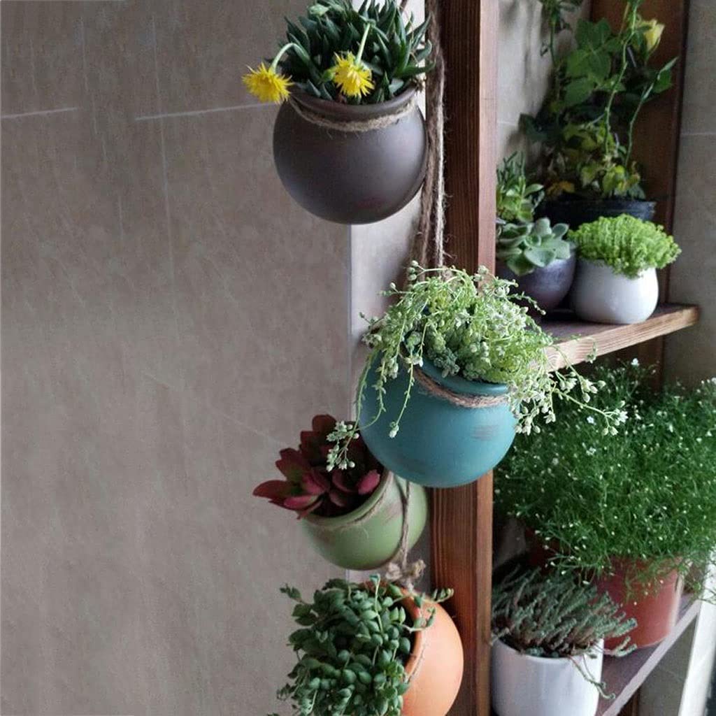 TOMYEUS Wiszące doniczki, wisząca doniczka, wiszące ceramiczne doniczki, na ścianę lub do montażu sukulenty z liną jutową, na balkon, parapet, do domu, ogrodu, 4 szt., wieszak na rośliny (kolor: A)