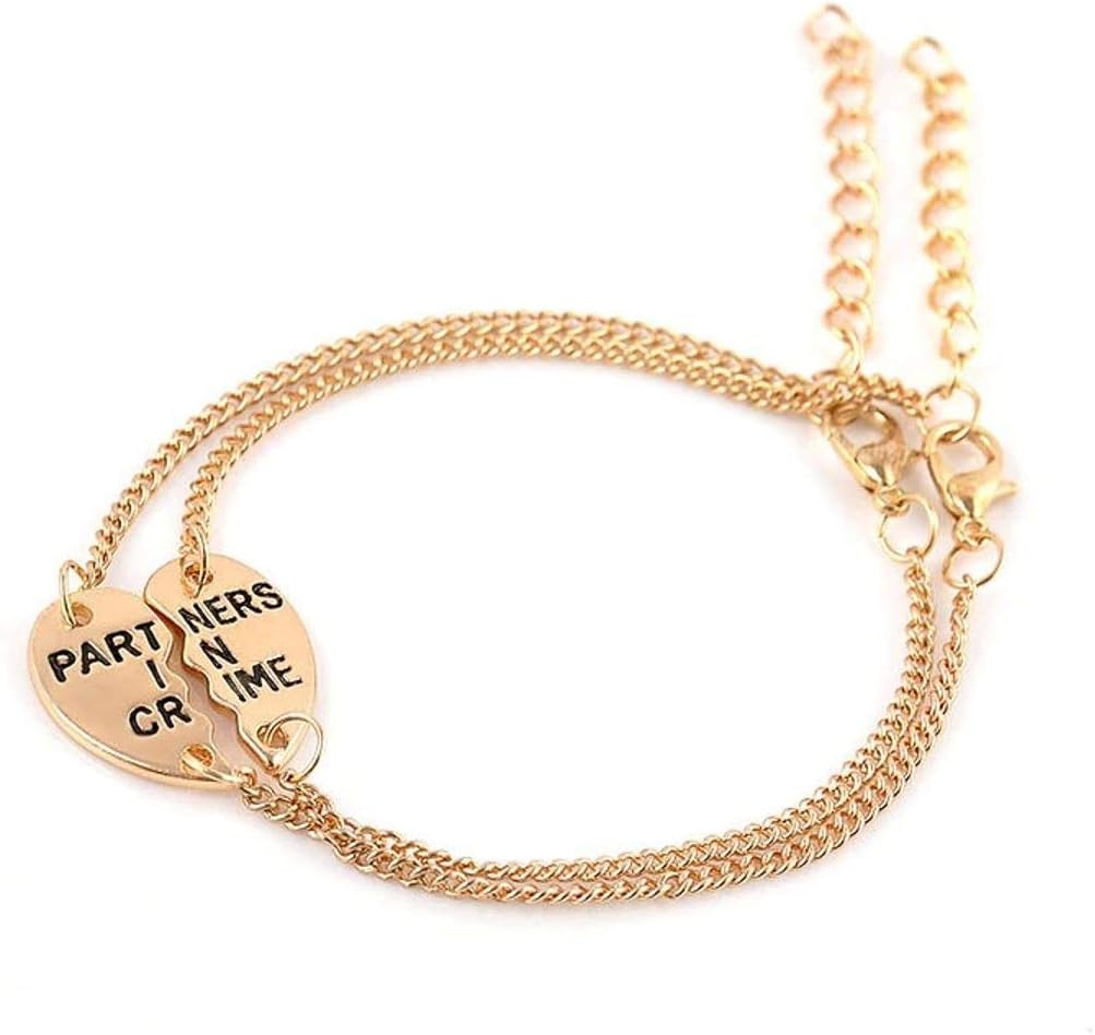 OOMPHeliciousJewellery Combo of 2 Gold Tone Heart Partners In Crime Best Friend Couple Fashion Bracelet Set For Women & Men
