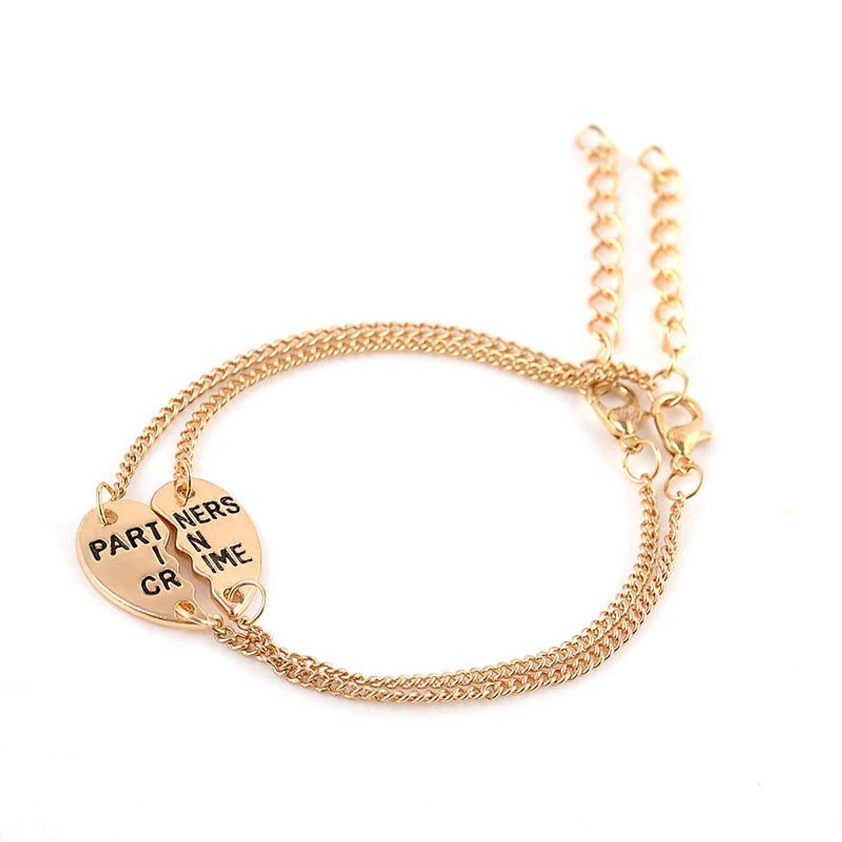 OOMPHeliciousJewellery Combo of 2 Gold Tone Heart Partners In Crime Best Friend Couple Fashion Bracelet Set For Women & Men