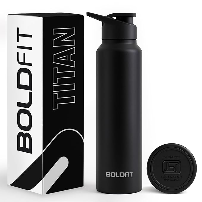 Boldfit Stainless Steel Water Bottle 1 Litre – BPA-Free, Leak-Proof & Rust-Free Metal Bottle with Handle – Lightweight, Food-Grade, Easy to Clean – Ideal for Office, Gym, School, Travel & Fridge Use