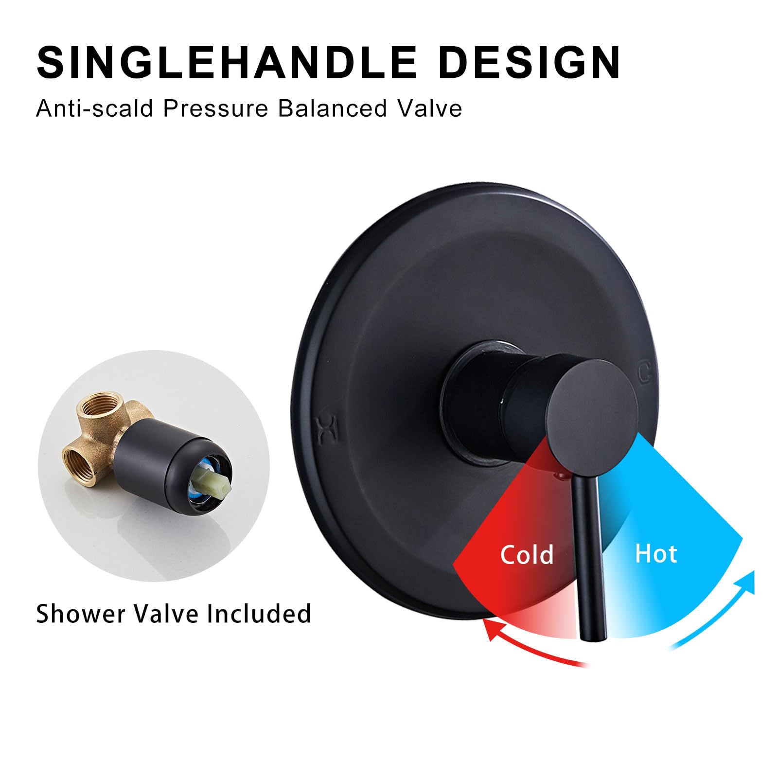 SaniteModar Ducha Empotrada Negra, Grifo Ducha Empotrado con 20cm Ducha de Lluvia, Duchas de Baño Empotradas con Alcachofa
