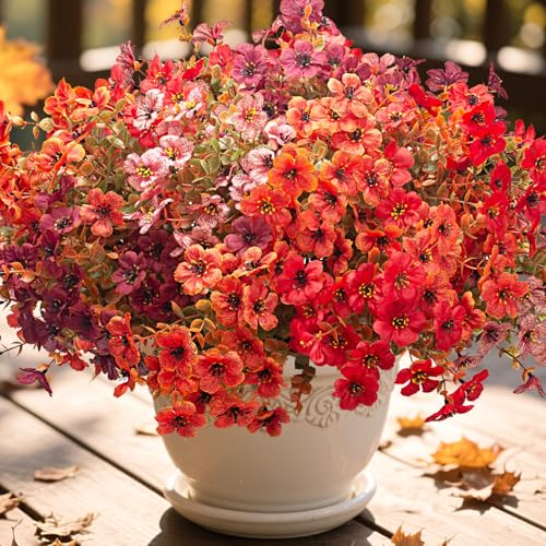 16 Bundles Artificial Fall Flowers, UV Resistant Faux Plants for ...
