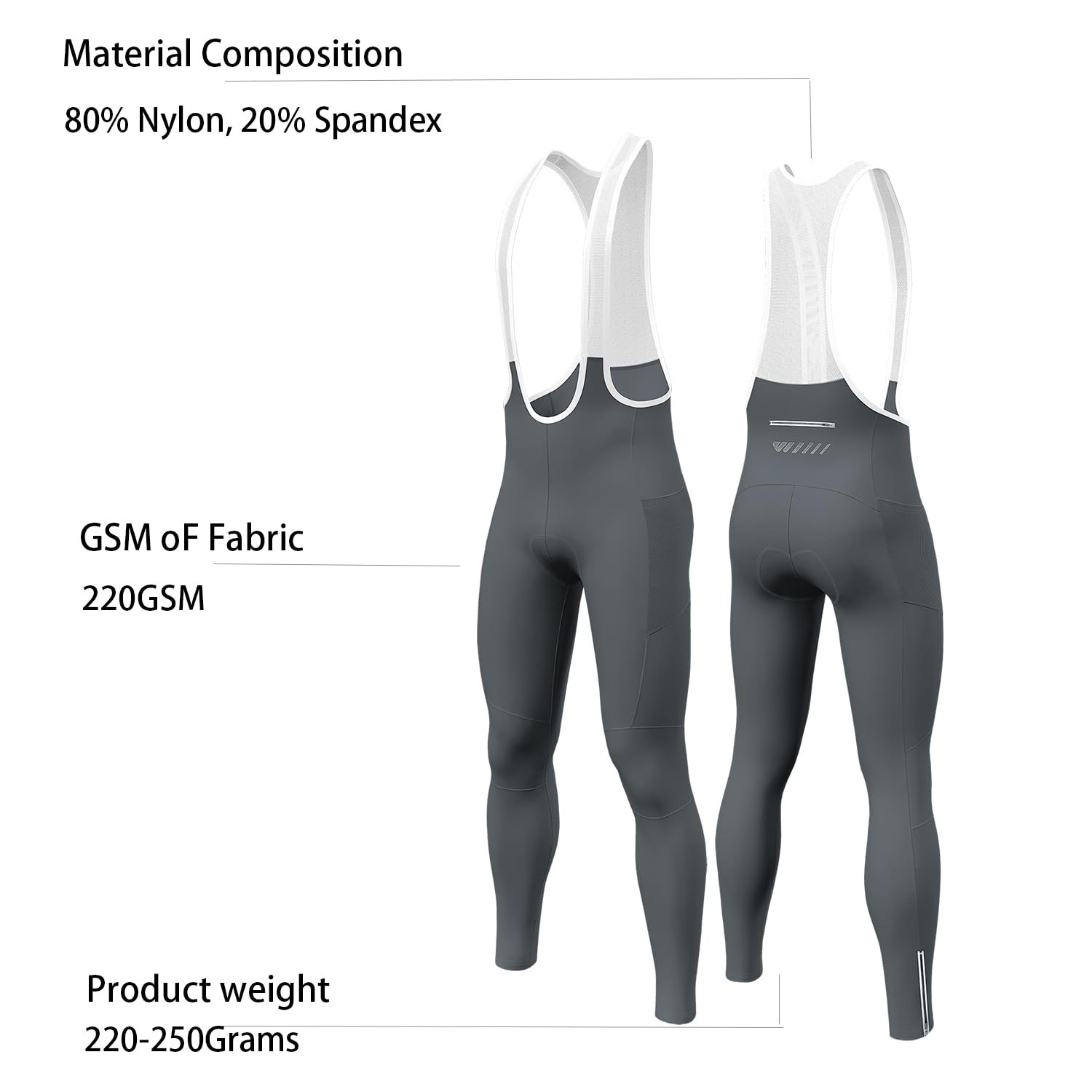 Log.as - Pantaloni lunghi da ciclismo, da uomo, imbottiti, invernali, elastici, antivento, traspiranti, ad asciugatura rapida, con tasche