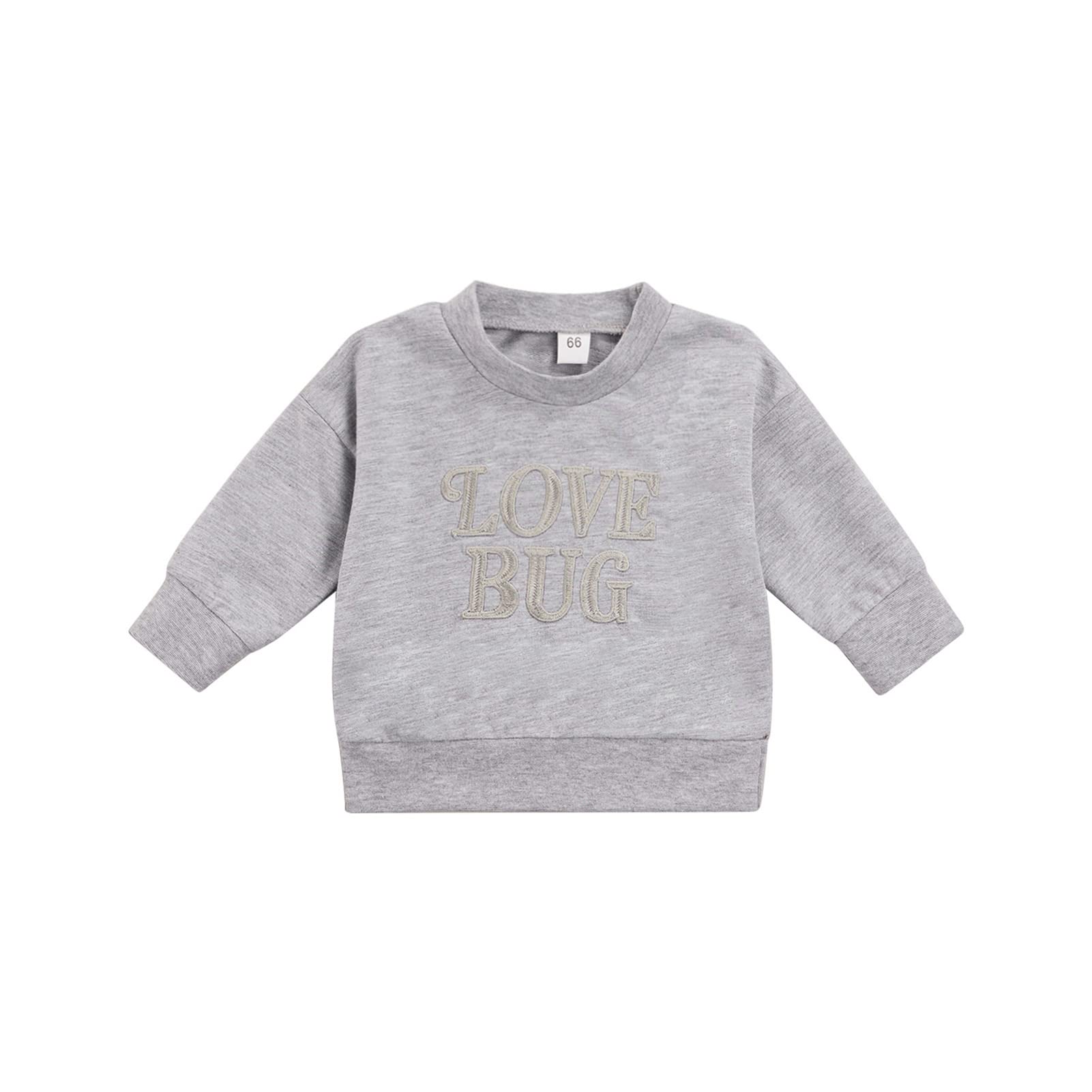 ITFABS Toddler Baby Boy Girl Valentine's Day Clothes Love You More Heart Sweatshirt Hoodies Pullover Shirts Tops (Grey Love bug, 3-6 Months)