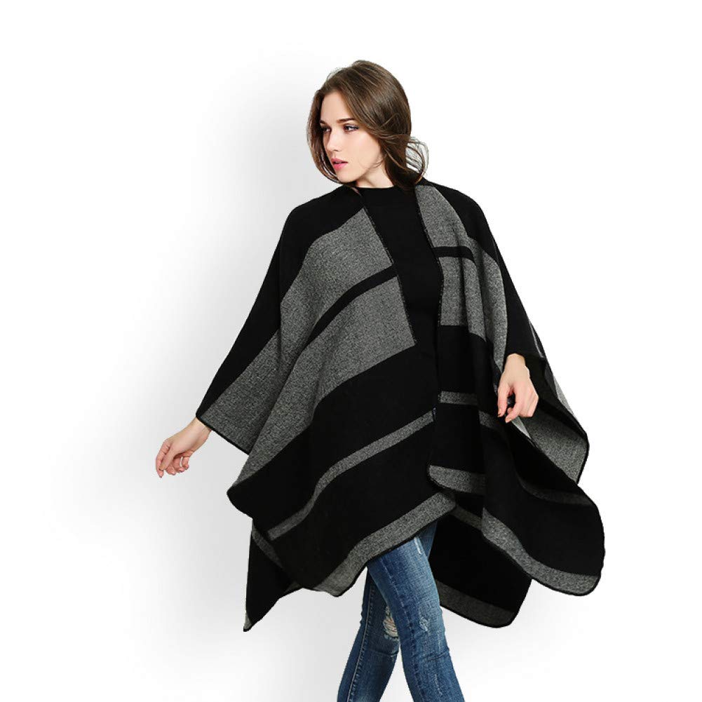 Couverture écharpe dame hiver épaisse et grand châle poncho à motif patchwork rayé