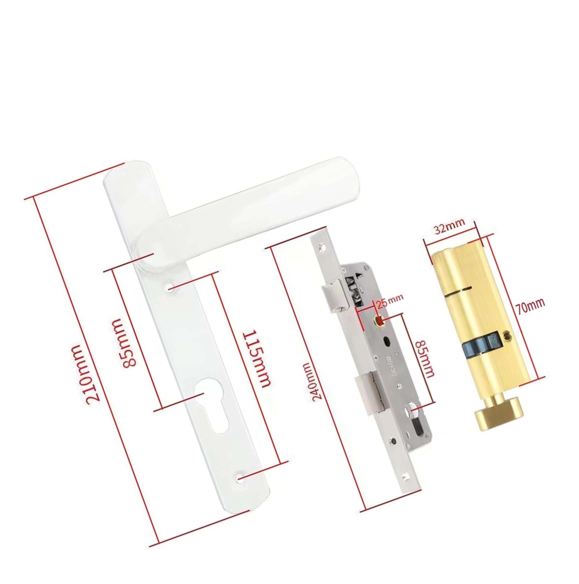 Chiusura a infilare in acciaio inossidabile bianca B | For Sicurezza Domestica, silenziose for Set Leve Euro con Chiavi, for Maniglia Camera da Letto, for Cilindri Sagomati