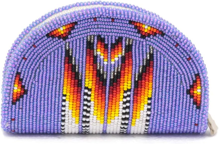 Small Change Purse for Women Coin Purse Purple - Beaded Handmade Mini Wallet Zipper - Native American Czech Glass Seed Beads Leather Pouch Cute Vintage Gift Wristlet Travel Compact