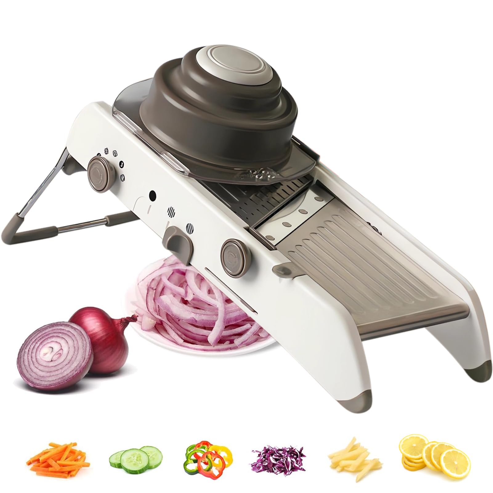All-in-One Mandoline Cuisine Professionnelle, Manuellement | Coupe Legumes Multifonctions, Épaisseur Coupe Reglable, Lames Intégrées, pour Oignon concombre carotte, Tranche et Julienne