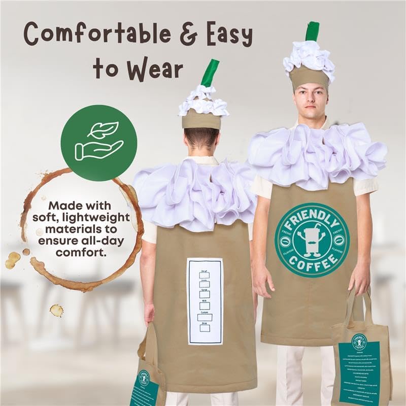 Dress Up America Coffee Costume for Adults - Cute Cappuccino/Frappuccino/Latte Dress-Up for Men and Women - Image 3
