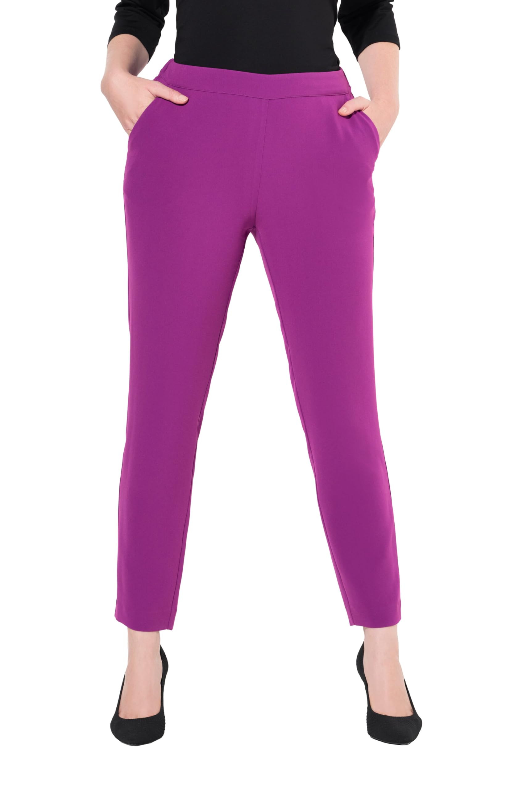 Ulla Popken Damen große Größen Übergrößen Plus Size Acetat-Hose, schmales Bein, Komfortbund 823292
