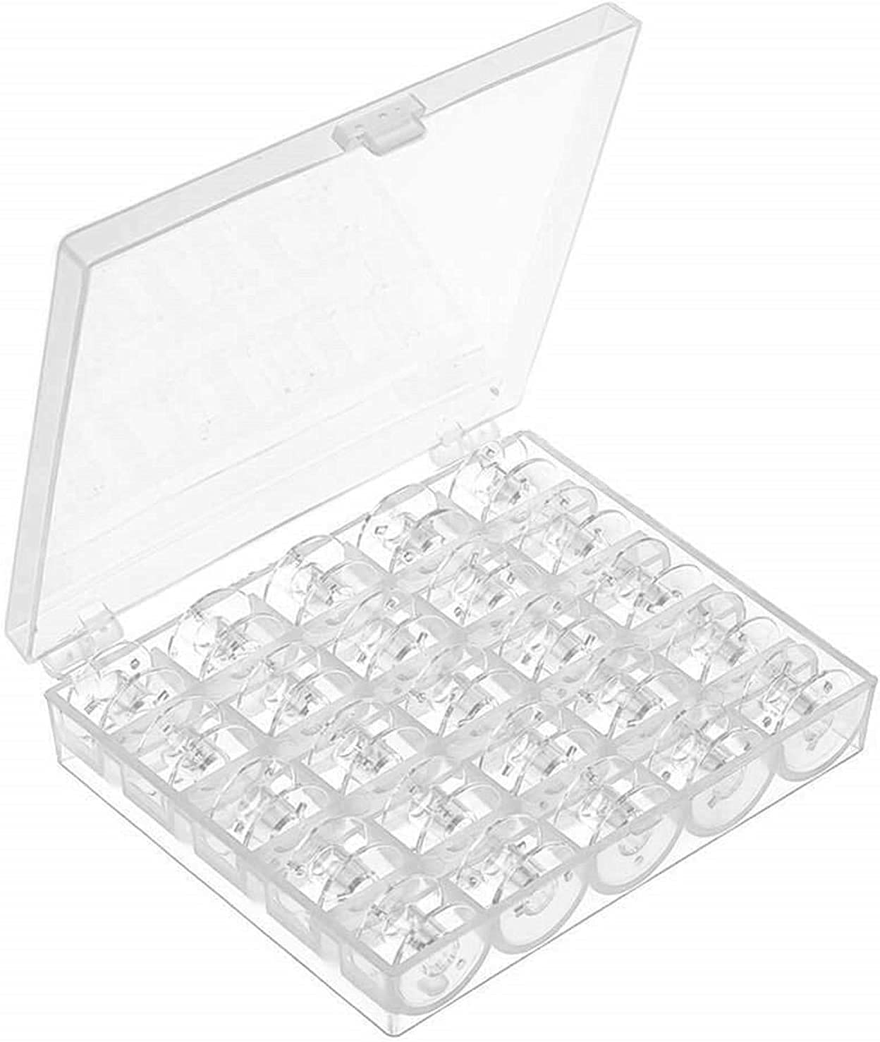 BANSHAN 25 Compartment Plastic Bobbin and Spool Storage Case – Organiser Box for Craft Accessories - Bobbins, Needles, Stickers, Pins, Embroidery Floss, Fabric and Sewing Thread