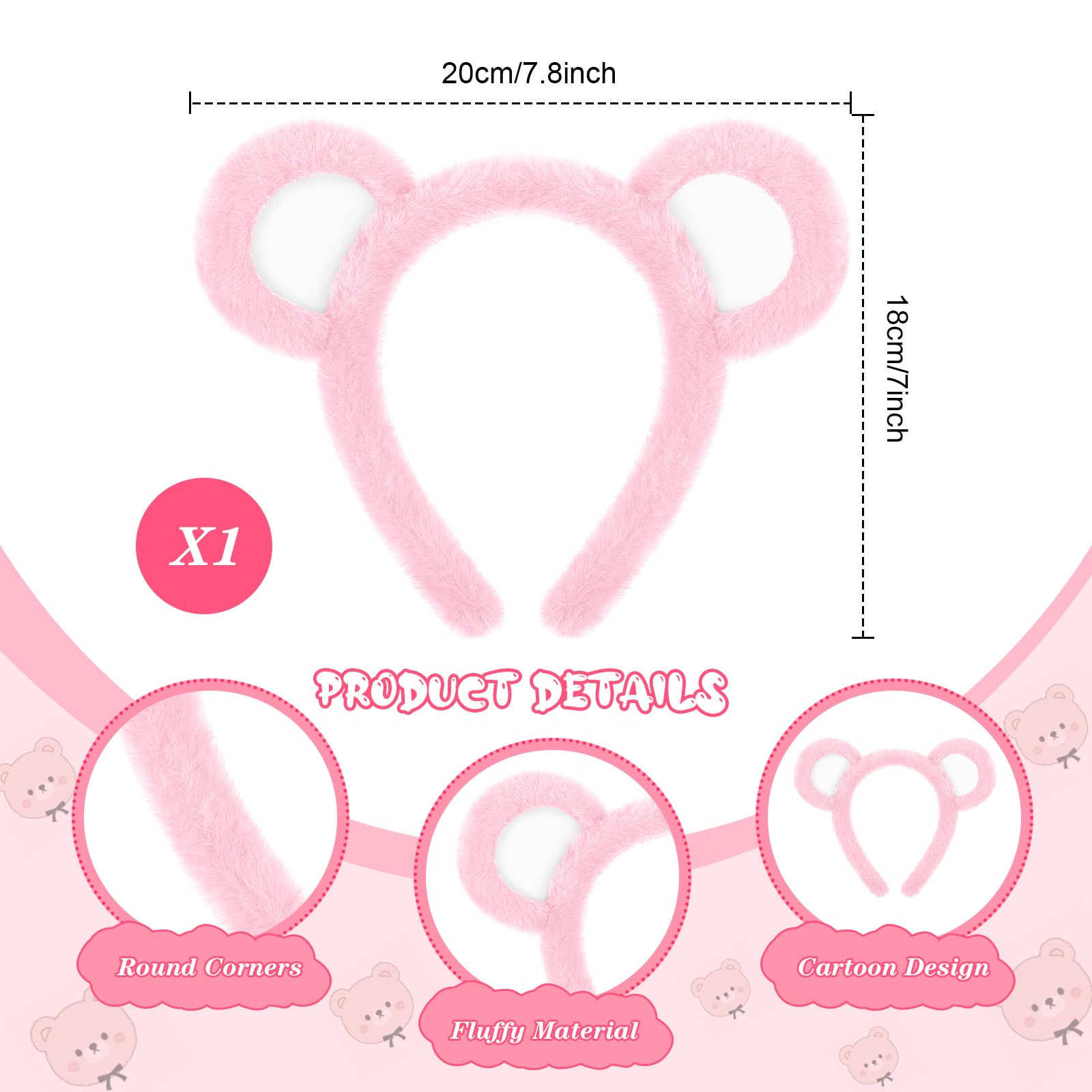 Harrycle Bear Cosplay Set Bear Ears Headband Bowtie Nose Tail for Carnival Costume Supplies(Light Pink) - Image 2