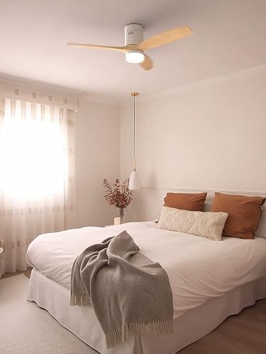 CREATE / WINDCALM /ABS Ceiling Fan with Light, White, Light Wood-Effect Blades, and Remote Control / 40W, Quiet, Ø132 cm, 6 Speeds, 3 Light Settings, Timer, Summer-Winter Function - 2