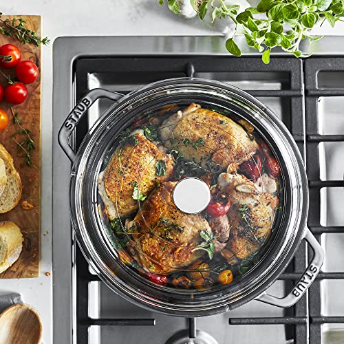 Image of Staub Cast Iron 4-qt Round Cocotte with Glass Lid - Graphite Grey