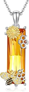 HUKKUN Bumble Bee Crystal Necklace Sterling Silver Bee and Hive Jewelry Gift for Women