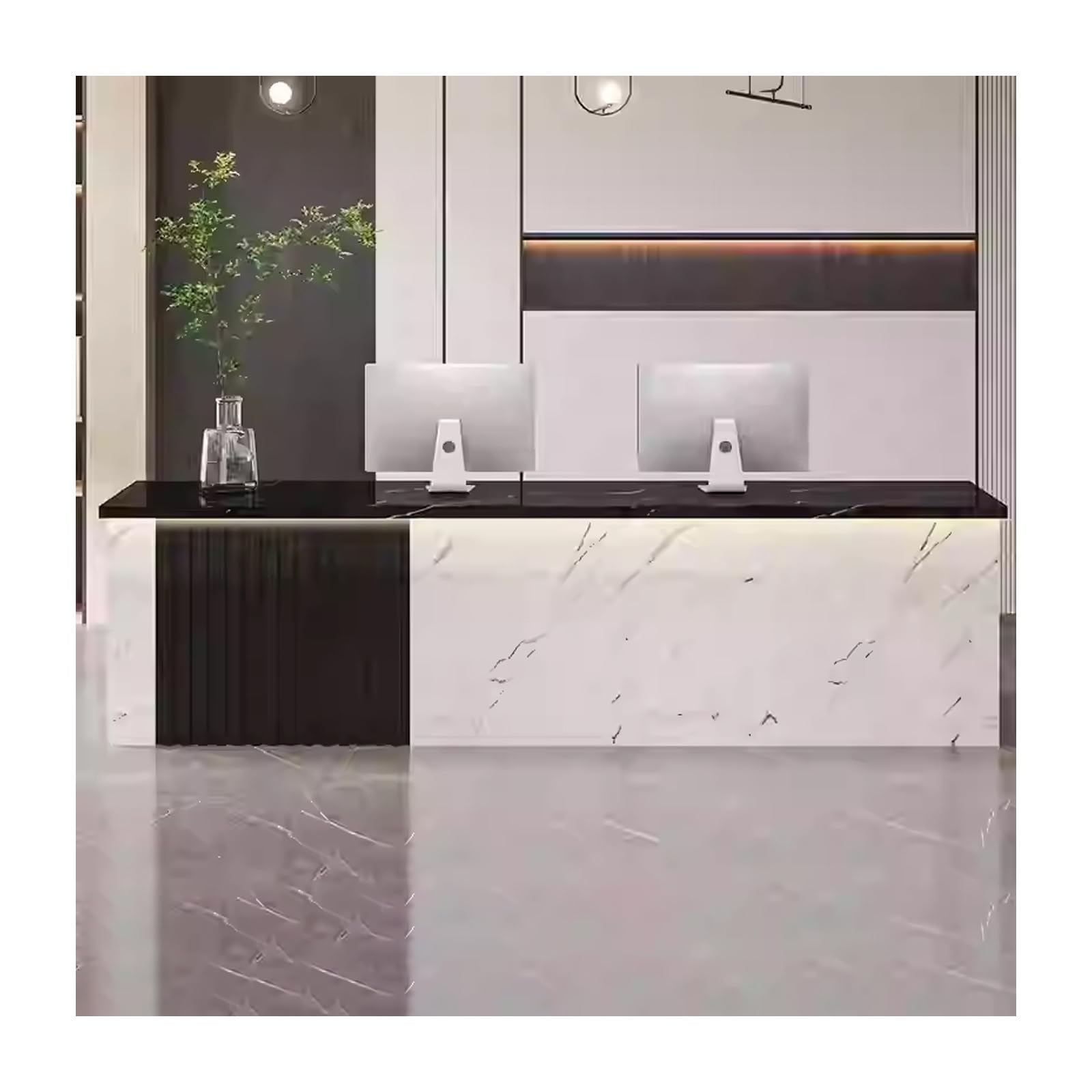 Generico Banco Reception Moderno Banco Reception Moderno con cassetto con Serratura - Banco Cassa salvaspazio per uffici, saloni di Bellezza, Negozi e Bar, (Pietra Bianca e Nera, 100 cm/39,4 Pollici)
