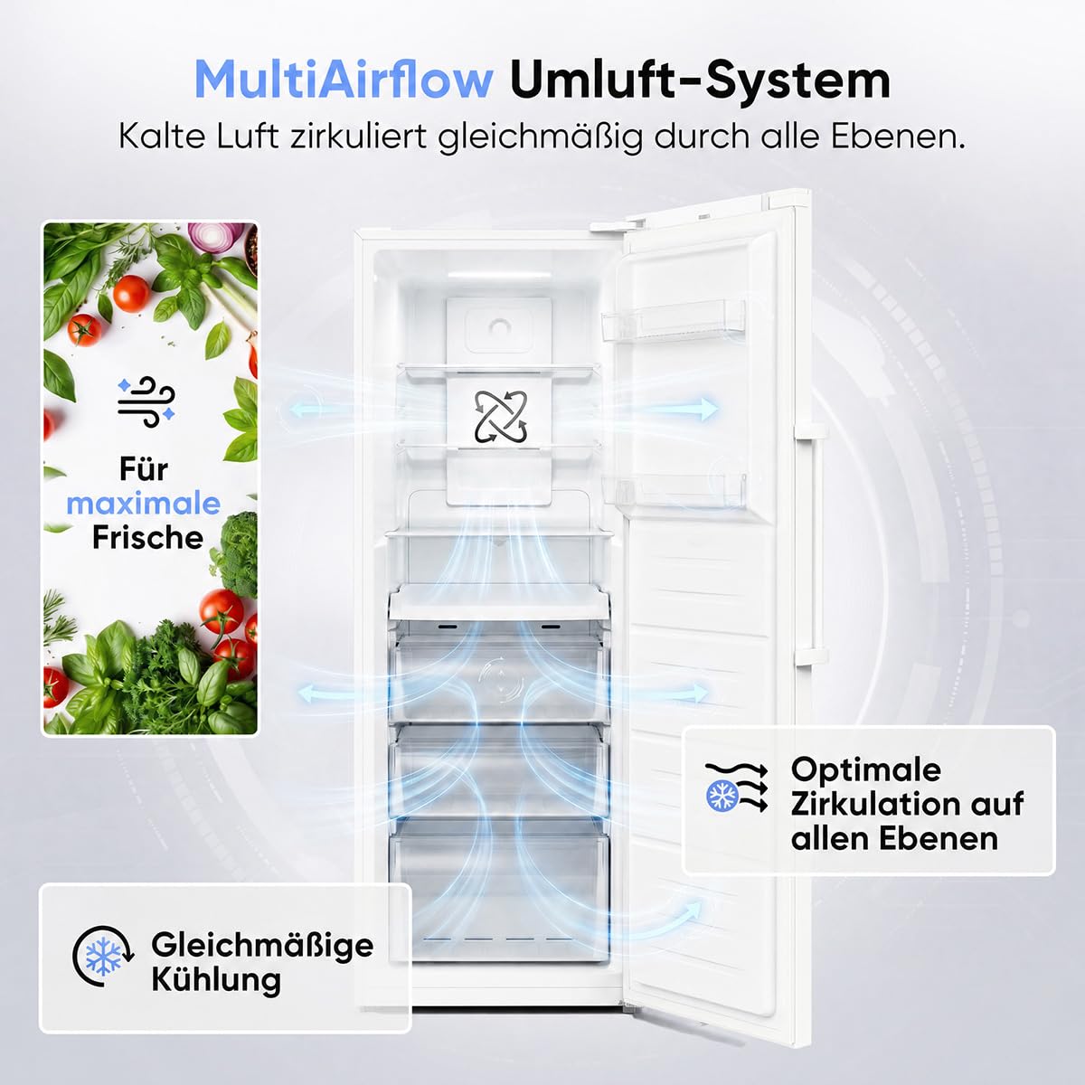 Bomann® Gefrierschrank Nofrost | Energieklasse D | 185cm | MultiAirflow | 5 Jahre Kompressor-Garantie | -14°C bis -22°C | Tiefkühlschrank | 274L | Türanschlag wechselbar | Freezer | GS 7371 weiß