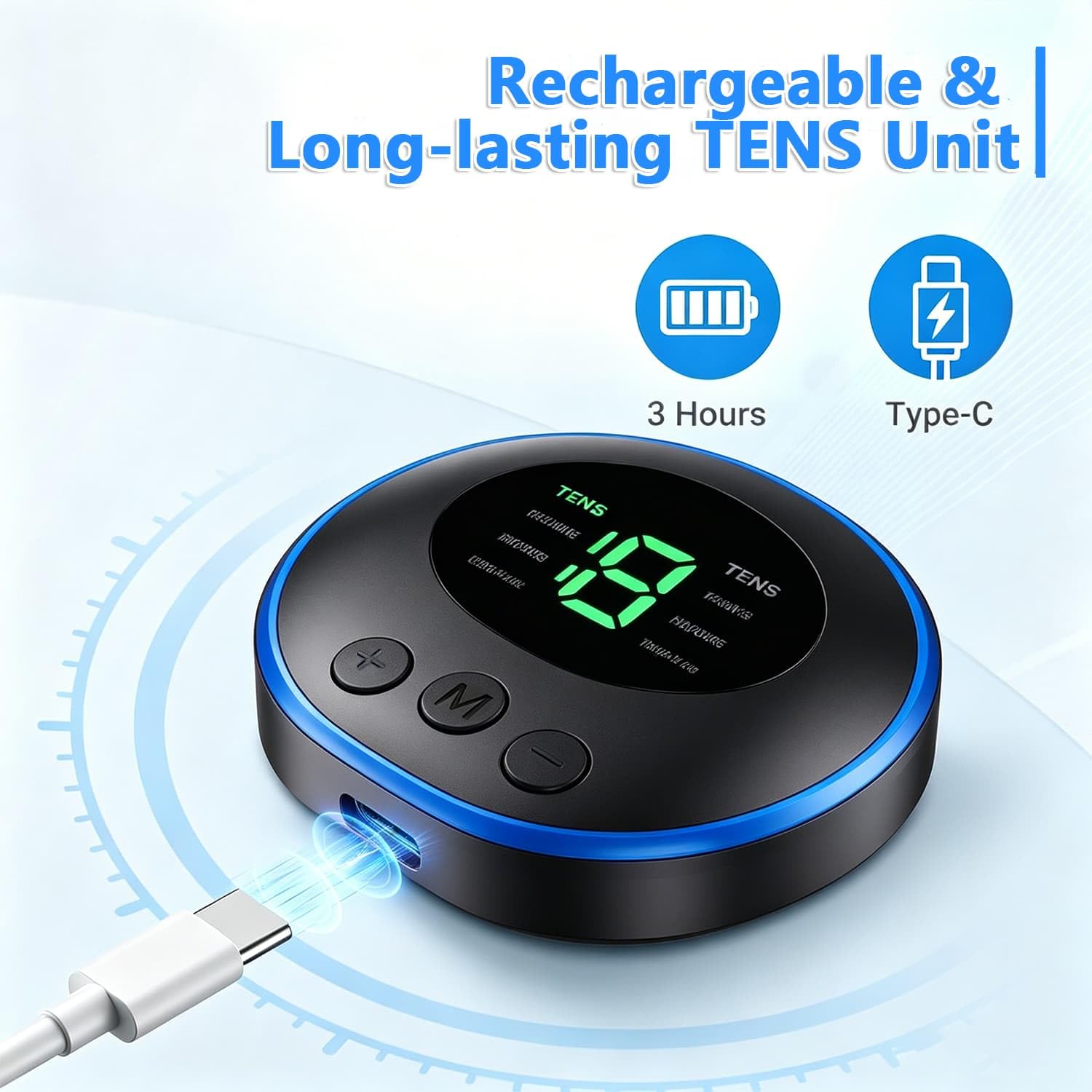 Electroestimulador TENS,Electroestimulador muscular,TENS/EMS para terapia de alivio del dolor con masajeador de pulso eléctrico,TENS 8 Modos y 19 Intensidades ajustables Estimulador Muscular