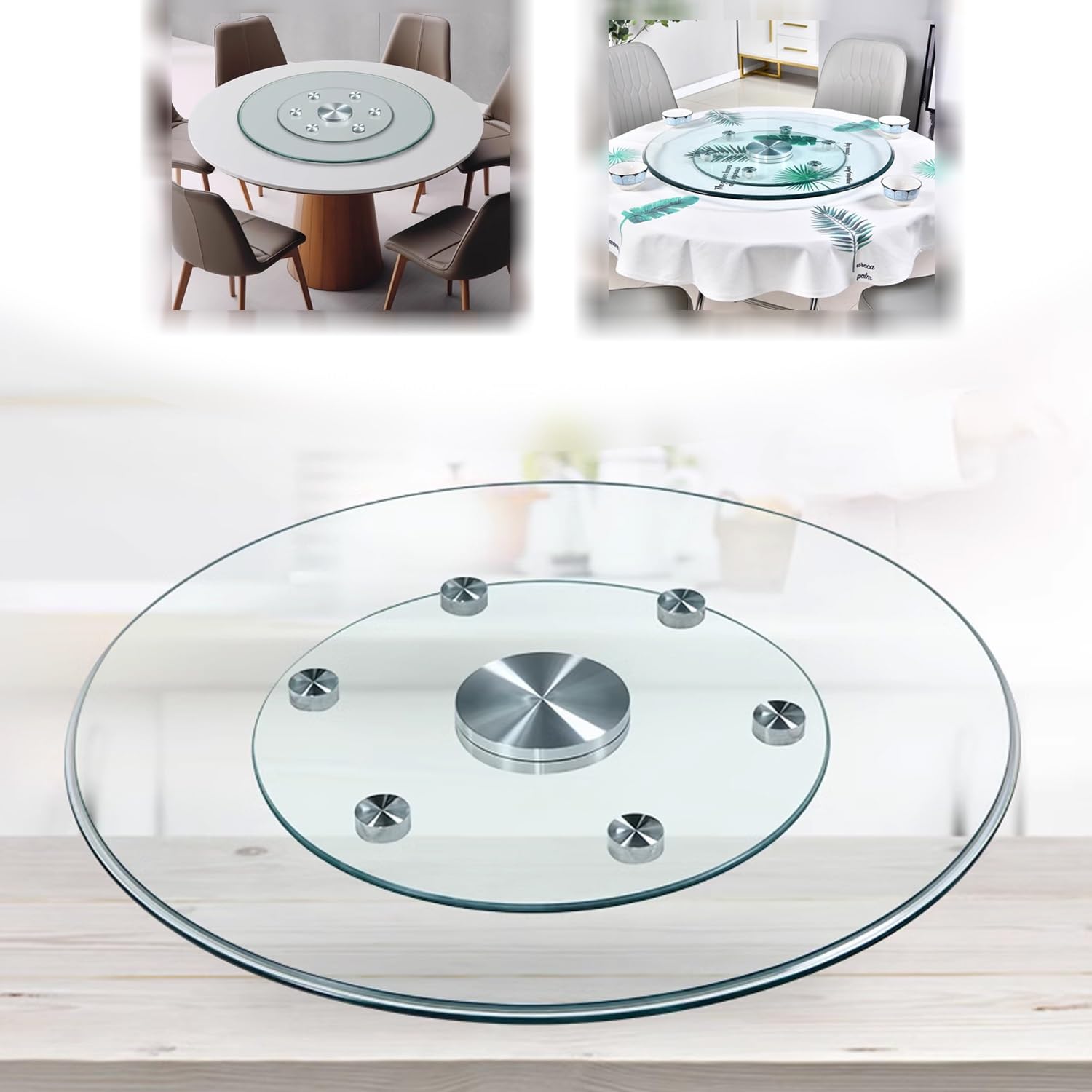 Table tournante Lazy Susan en verre trempé de 70 cm pour plateau de service rond