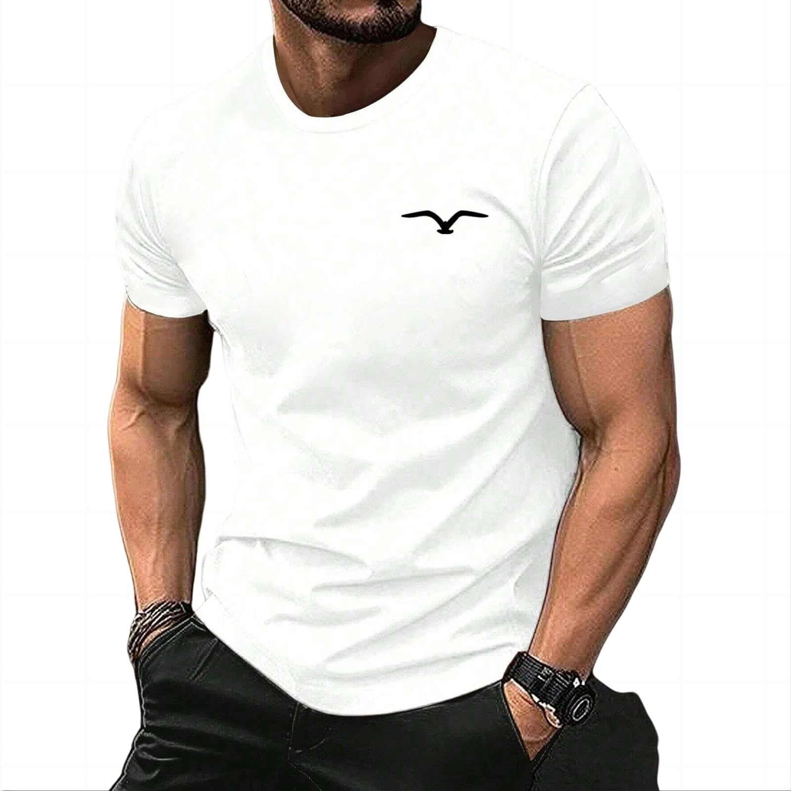 T-shirt Homme Seagull en coton blanc grande taille S-4XL chic