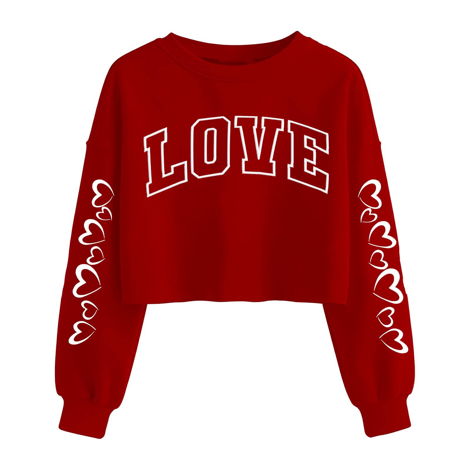 tewmeu Valentines Shirts for Women Love Heart Graphic Long Sleeve Crop Tops Cropped Valentine Sweatshirt for Teen Girls-picture-24