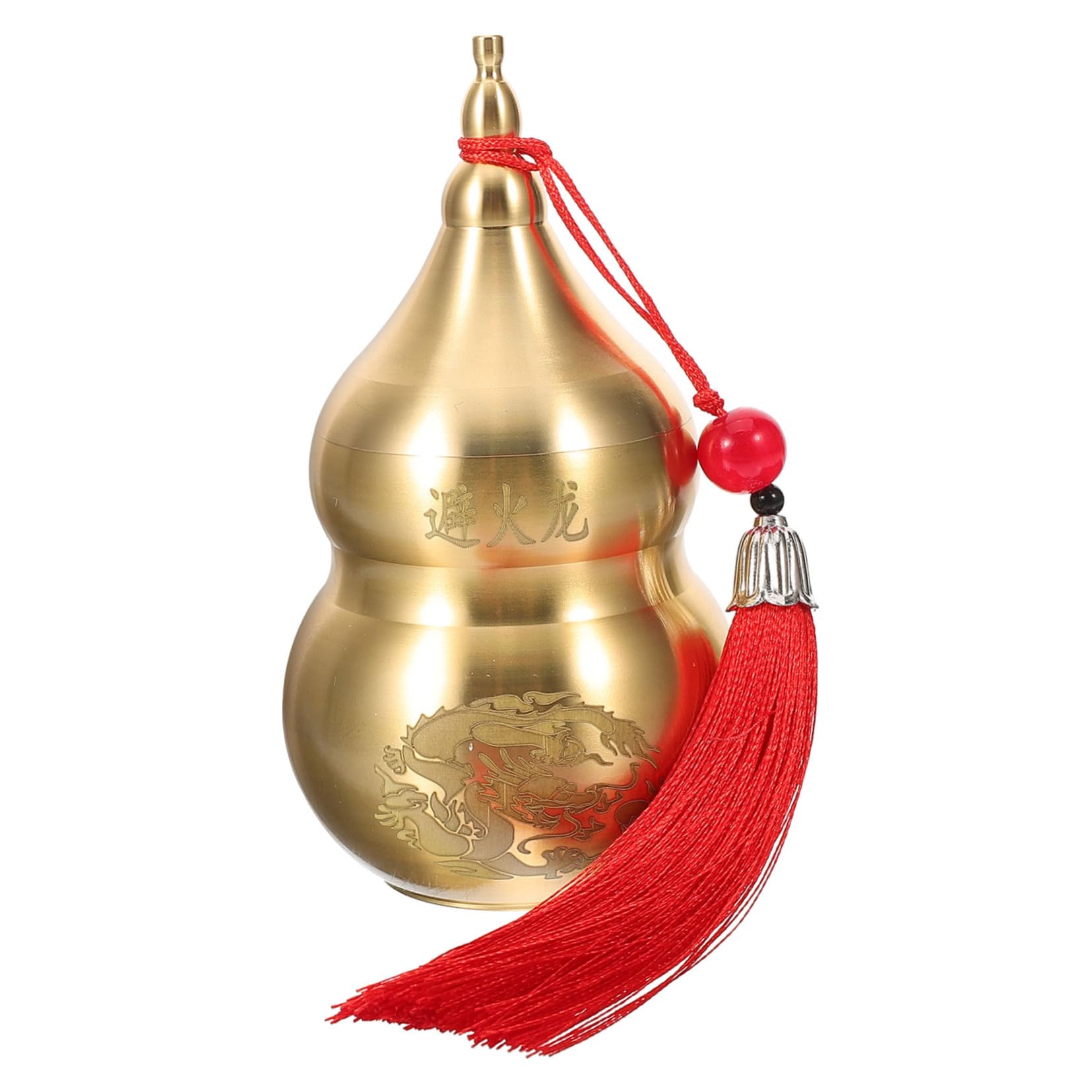 Garneck Chinese Lucky Wu Lou Brass Pumpkin Hu Lu Pumpkin With Red Lucky Stripes Feng Shui Decor Statue For Wealth Peaceful Copper Statue Collectible Figure Sculpture Amulet