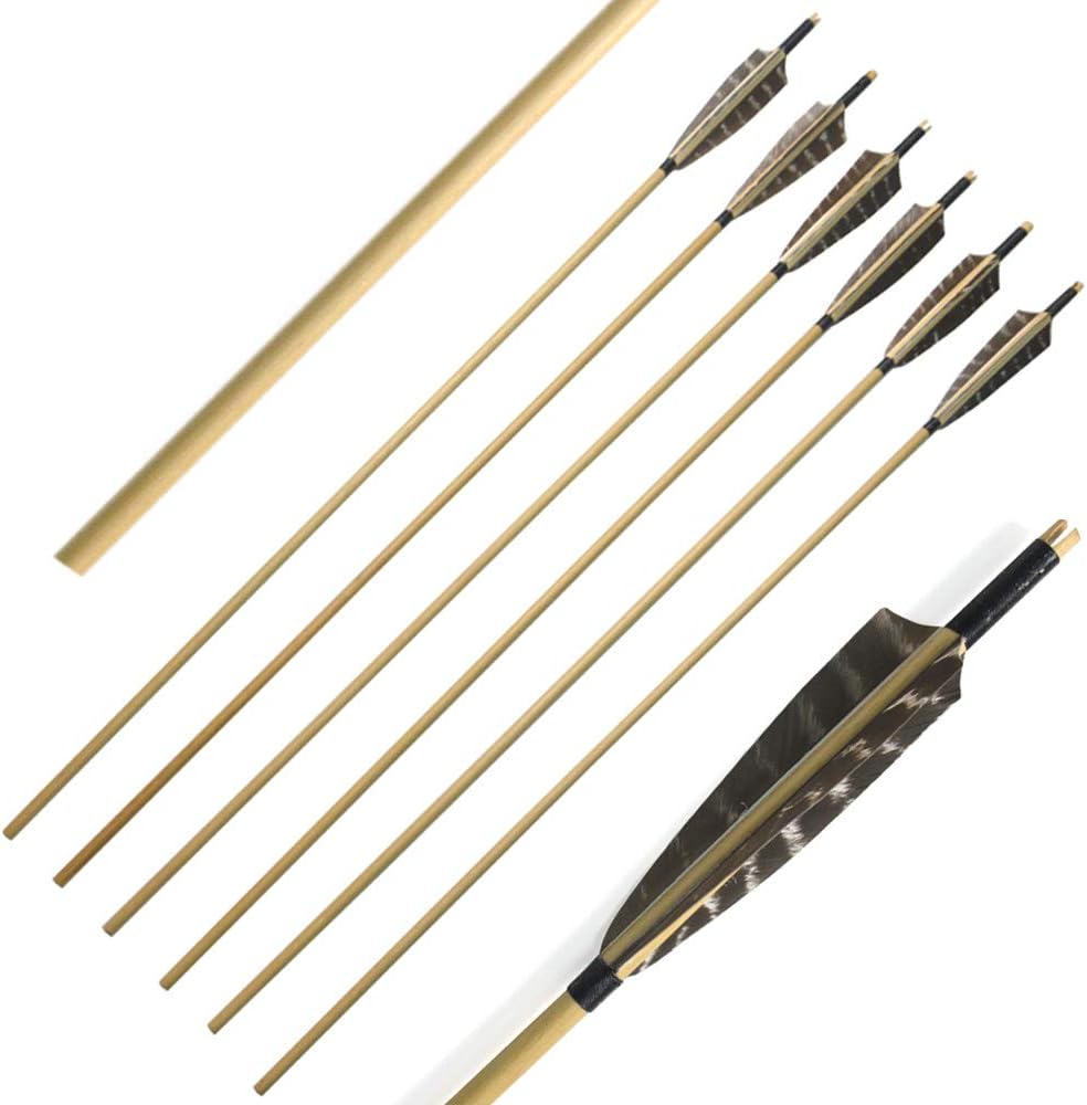 AMEYXGS 12pcs Archery Wooden Arrow Shaft Turkey Feather Target Practice Arrow Shaft Without Arrowhead for Traditional Bow Long Bow Recurve Bow