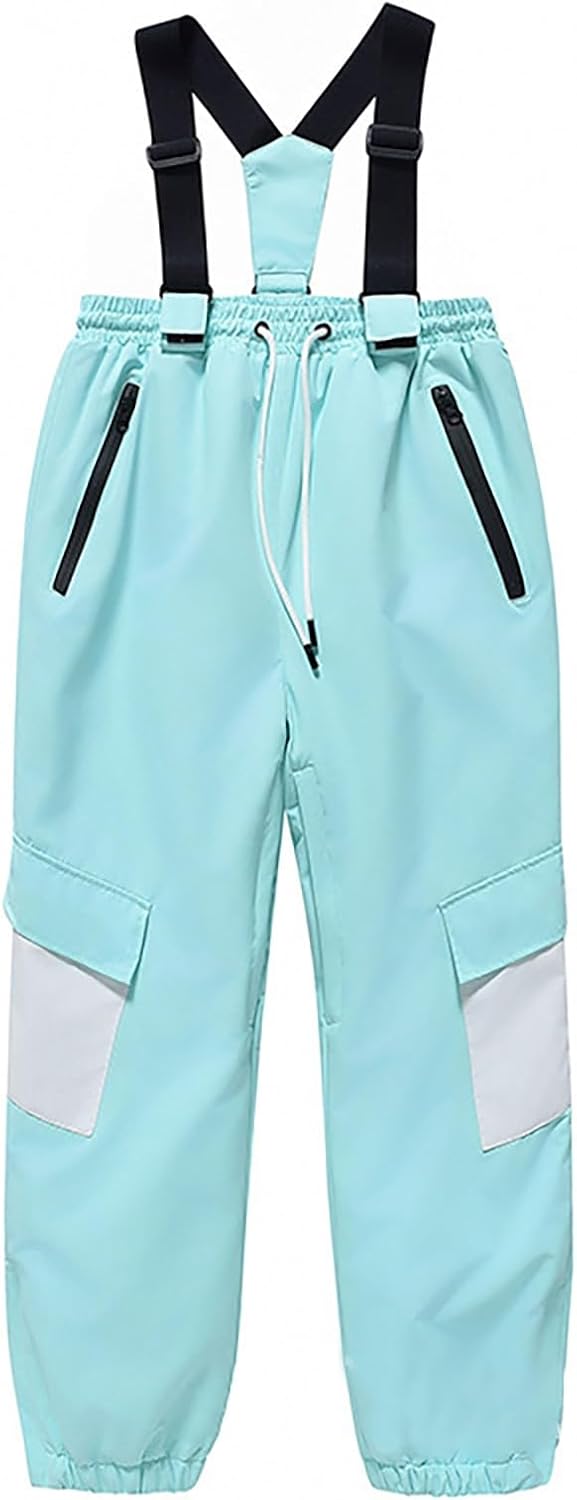 Kids Ski Bib Overalls for Teen Boys Girls Winter Snow Pants Thick Warm Ski Jumpsuit Waterproof Windproof Drawstring Snowpants