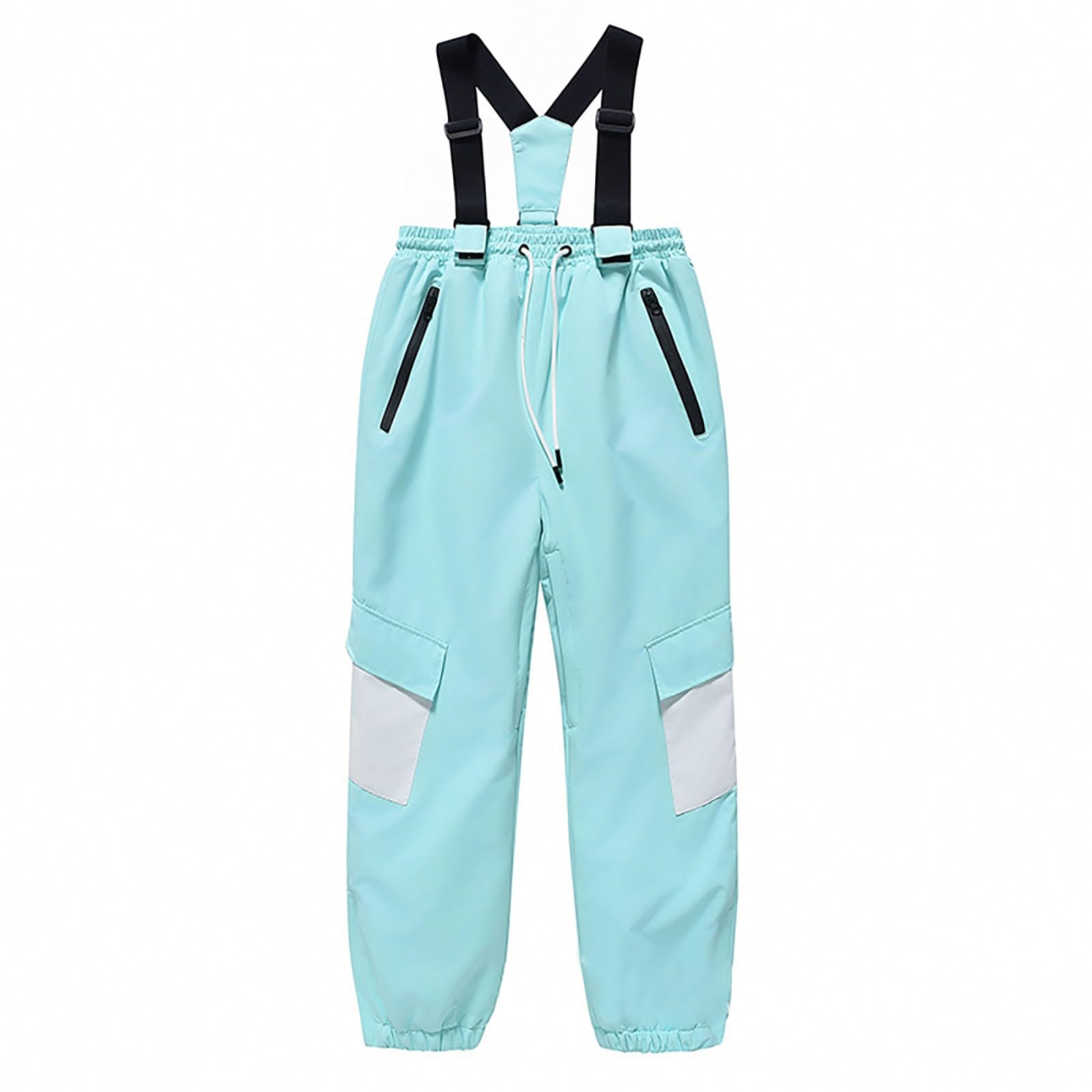 Pantalon de neige pour enfants avec bretelles amovibles et poches à fermeture éclair, coupe-vent, imperméable, pantalon de ski chaud et doux avec bretelles, combinaison ample avec cordon de serrage