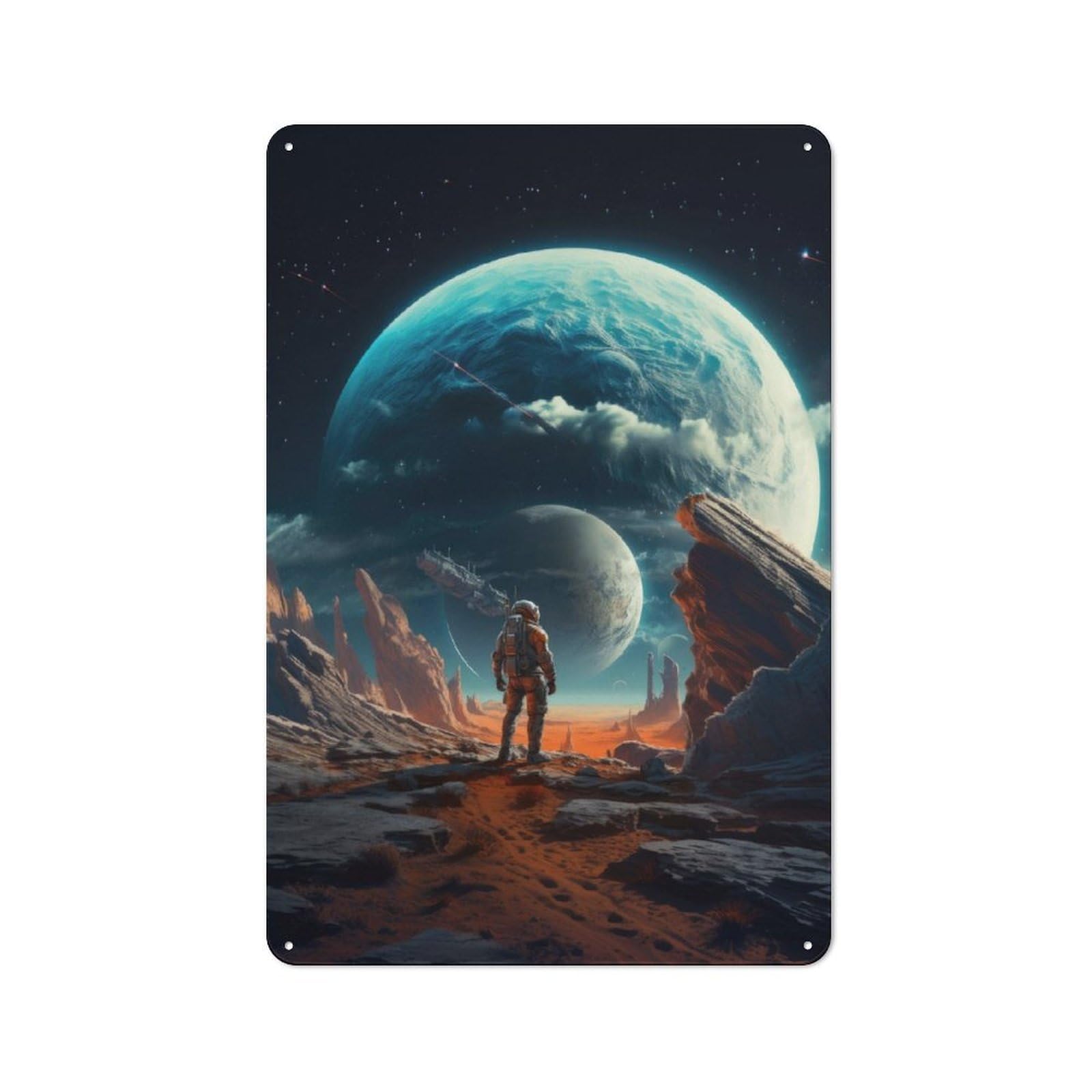 Junmoney Futuristic Space Explorer Metal Plaque 30X20cm With For Hallway Wall, Retro Decor, For Wall Display Collectors