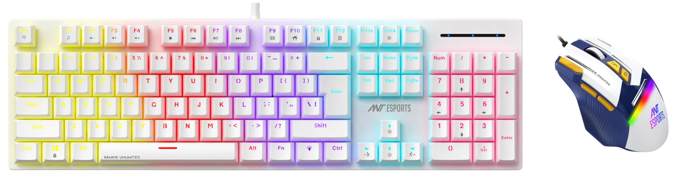 ant esports mk3400 pro v3 mechanical rgb gaming keyboard – white gm333 rgb wired high end optical ergonomic gaming mouse -blue/white/yellow