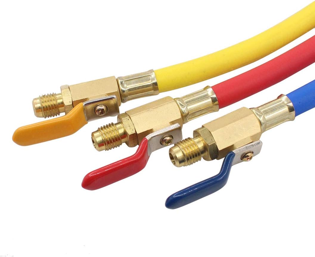 ApplianPar Set of 3 R134A R410A R12 R22 Ball Valve with Charging Hoses Set 1/4 Inch SAE Thread Connector for Air Condition Refrigeration Charging Tools AC HVAC Maintenance Kit 7 Inch Length : Automotive