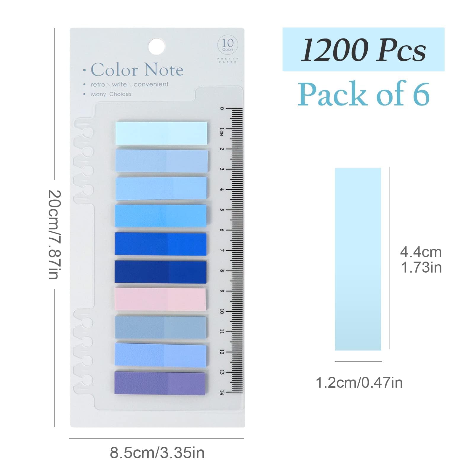 Qufiiry 1200 Pcs Sticky Tabs, Pack of 6 Pads Sticky Notes, Index Tabs, Book Tabs, Notes Tabs, Annotation Tabs - Image 2