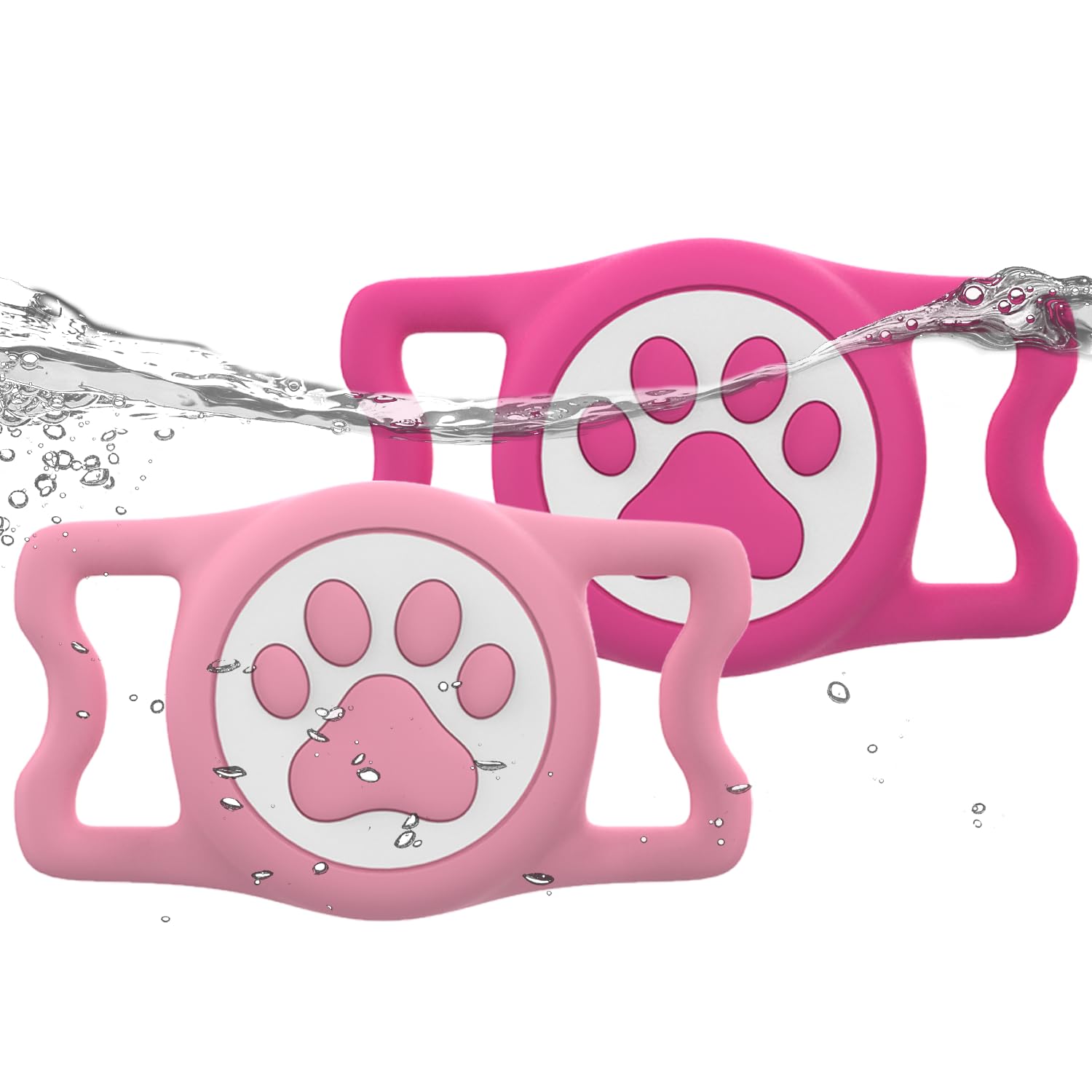 WhoseID IP68 Waterpoof Dog Airtag Holder, Stretchy Silicone Full Body Covered Apple Air Tag Holder for Dog Cat Collar Fit All Width Collar (Pink/Rose,