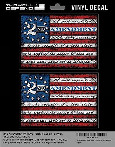 2nd Amendment Sticker Flag Decal 2A American Flags Vinyl 2 Pack 5" x 3.5" USA America Defend Second Home Security Car Truck