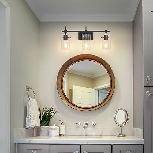 Miniatura 7 de SOLFART 3 luces negras para tocador de baño, lámparas de pared para baño, lámparas de baño, lámparas sobre espejo, luz negra