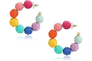 Summer Gifts for Teachers - Colorful Statement Raffia Hoop Dangle Earrings