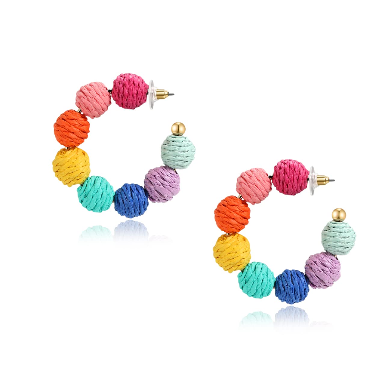 TsnamerColorful Statement Raffia Hoop Dangle Earrings for Women - Fun Summer Rattan Beach Vacation Jewelry Teacher Gifts