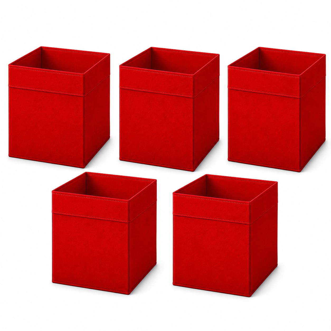 Princekingx Drona Storage Boxes – Foldable Kellax Shelf Insert Box – Cube Shaped Fabric Storage Organizer, 33x38x33cm Shelving Unit with Handle, For Home, Office Use, Baby Nursery (RED, 5 PACK) — image 1