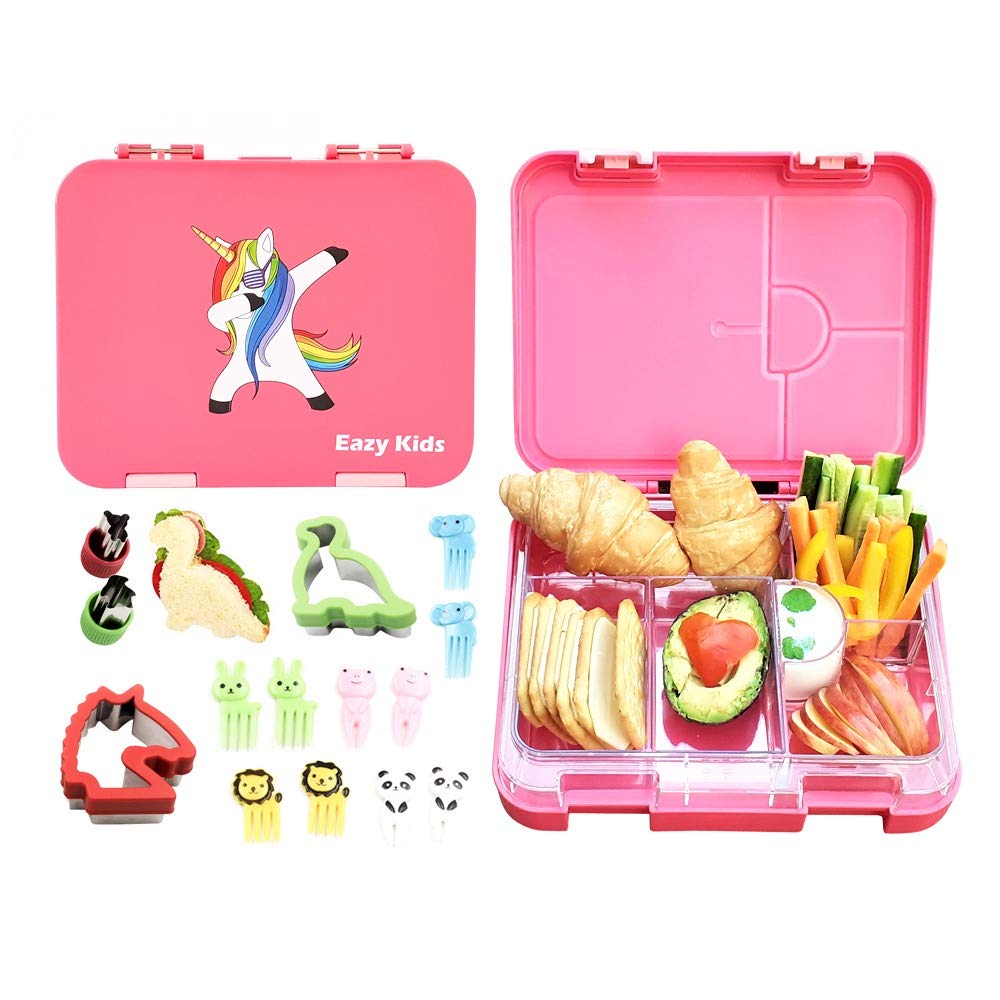 Eazy Kids Bento Lunch Box | 6 & 4 Convertible Compartment | Slant Mouth Opening | Microwable | Dishwasher Safe | Back to School Season | Made of Triton |Unicorn Pink