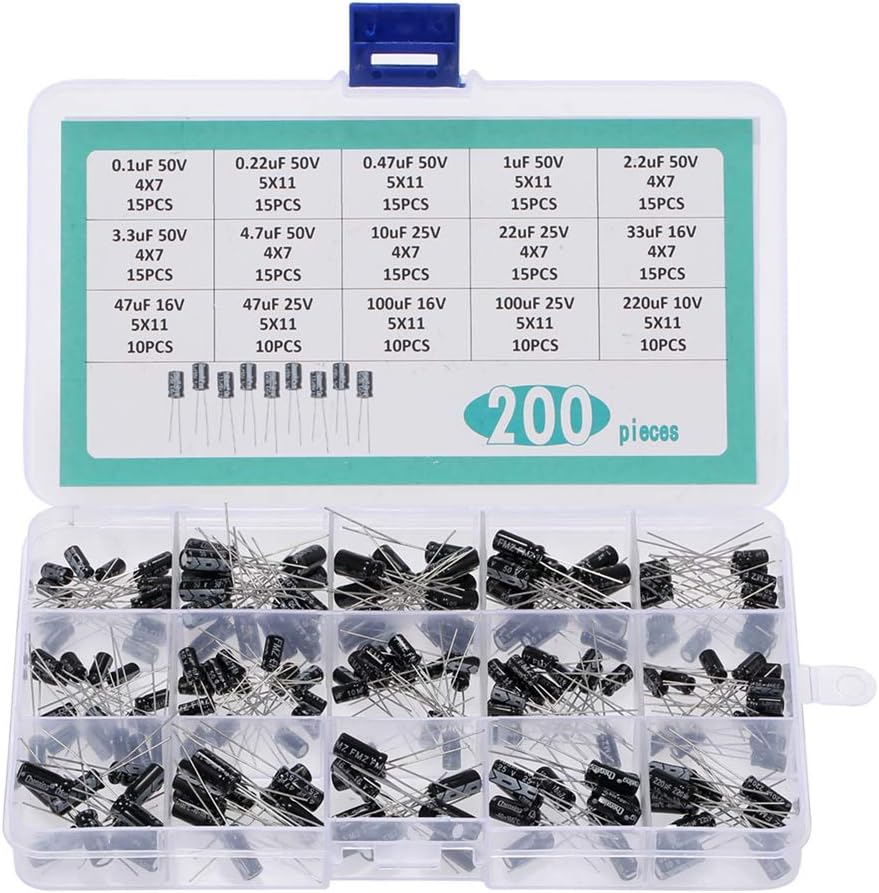 walmeck200PCS 15Values Electrolytic Capacitors Kit with Box
