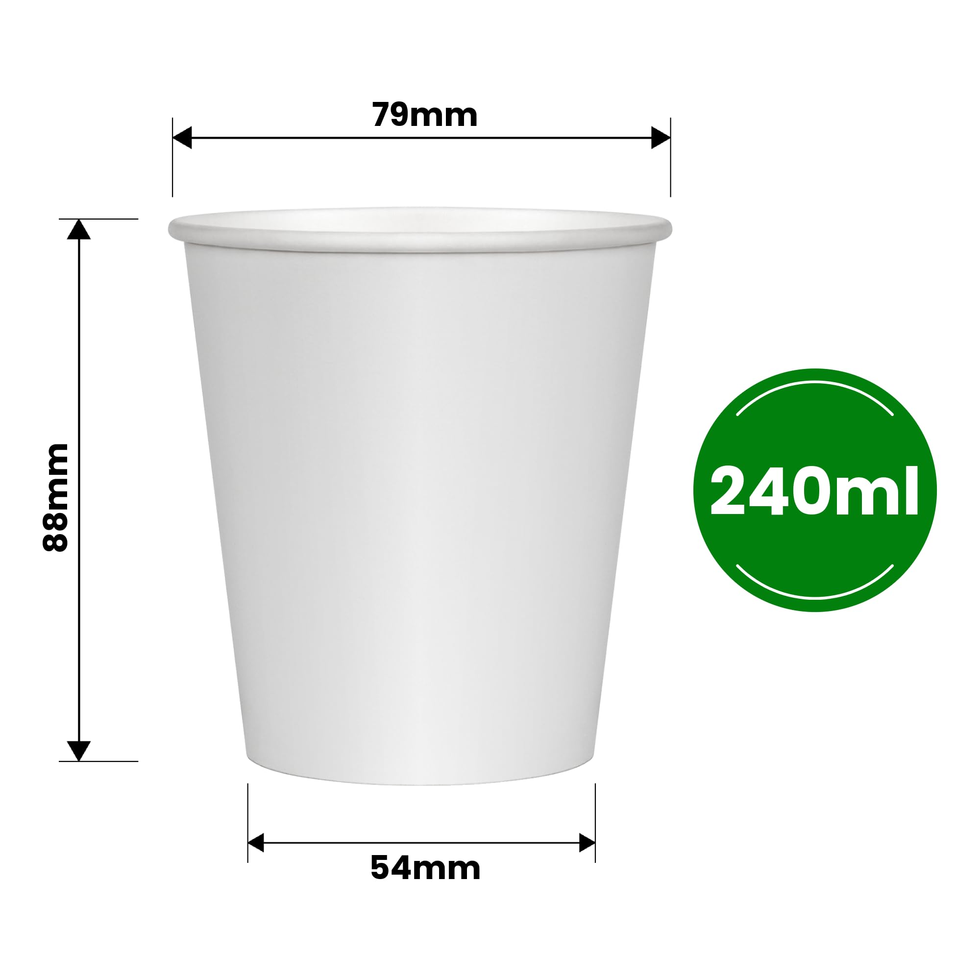 cubex professional Kartonowe kubki Różne rozmiary do kawy Woda lub napoje ciepłe i zimne (1000 białych szklanek, 240 ML)