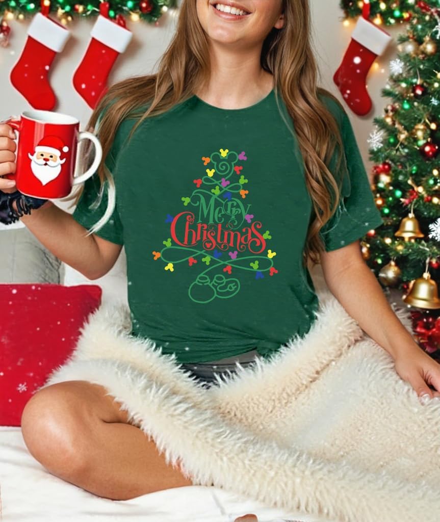 Christmas Shirts Womens Merry Christmas Shirt Lights Castle Graphic Tshirt Funny Xmas Holiday Vacation Tee Tops - Image 5