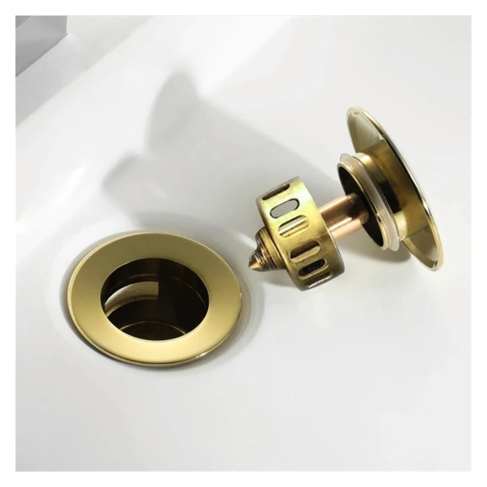 Tapon Bañera Fregadero de rebote dorado, lavabo de cobre, lavabo de vidrio, accesorios de drenaje a presión, desagüe de baño, lavabo, desagüe emergente Desagüe Lavabo(Rose Golden B)