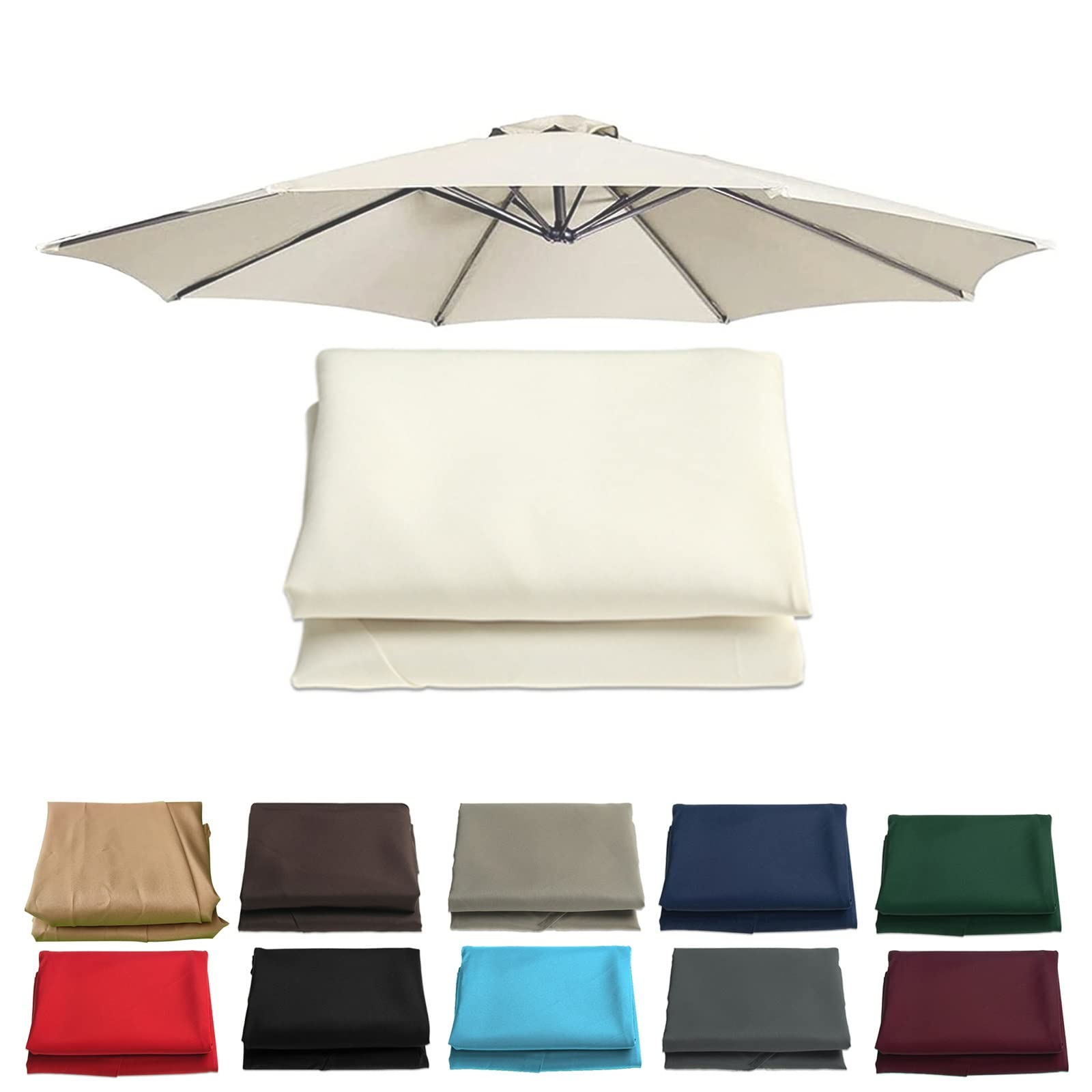 sdneNest Toldo universal de repuesto para sombrilla de patio de 6/8 brazos, cubierta de sombrilla de jardín en rojo vino, beige, 2,7 m, 6 varillas