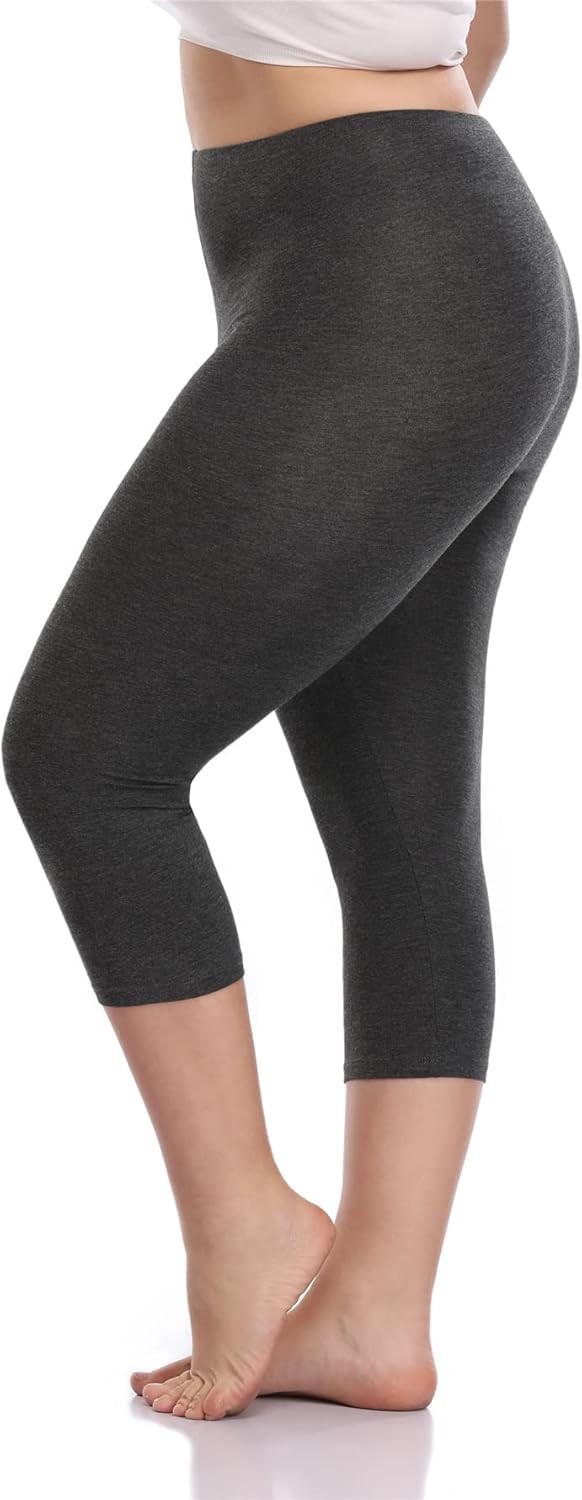 VOGUEMAX Women's Capri Leggings Plus Size Stretch and Comfy High Waisted Three-Quarter Leggings Plus - Image 2