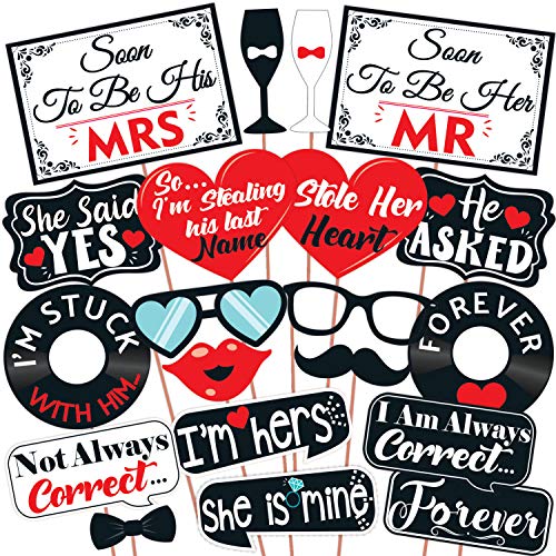 Image of Wobbox All Occasion Indian Family Photo Booth Party Props (18 Pieces) & Pre Wedding Photo Booth Paper Party Props DIY Kit, Red & Black, Pre Wedding Props for Photoshoot 20 Pcs